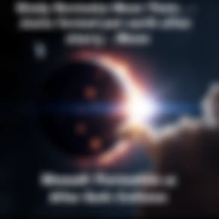 Visual of the Earth and Theia colliding, with debris forming the Moon, showing bright flashes and clouds of dust
