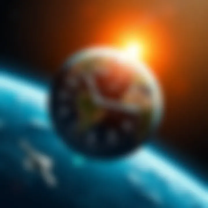 A visual showing Earth in space with a clock overlay, highlighting the conflict between time travel and the planet's movement.