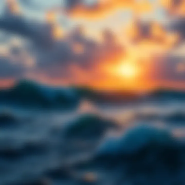 Seascape showing waves and a tremor effect as an 8.0 earthquake hits the Pacific Ocean