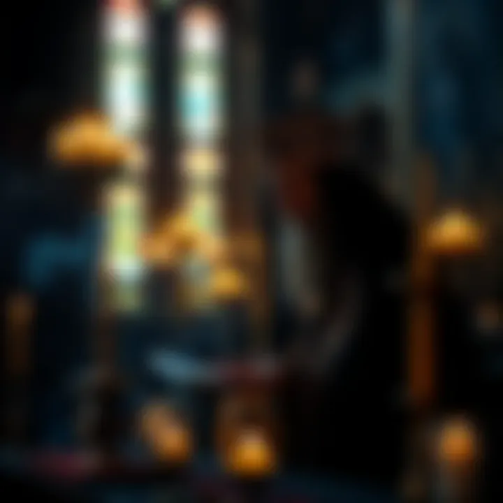 An Eastern Orthodox Christian performing a ritual with candles and incense in a dimly lit church setting, reflecting on spirituality and intentions.