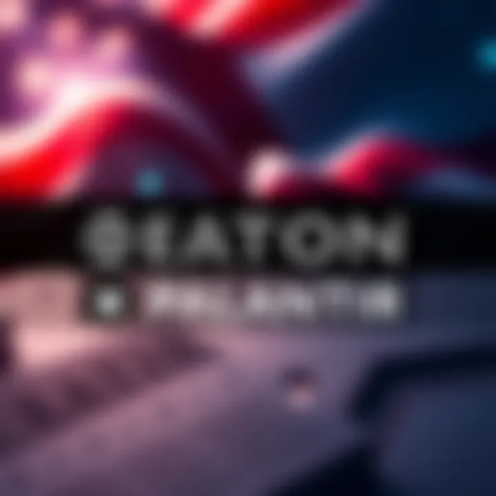 A visual representation of Eaton Corporation and Palantir logos overlaid on a backdrop of U.S. election symbols, highlighting the connection to the 2024 election scandal.