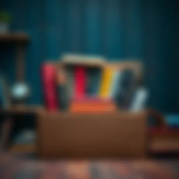 A collection of various books in a box, showcasing different titles and genres