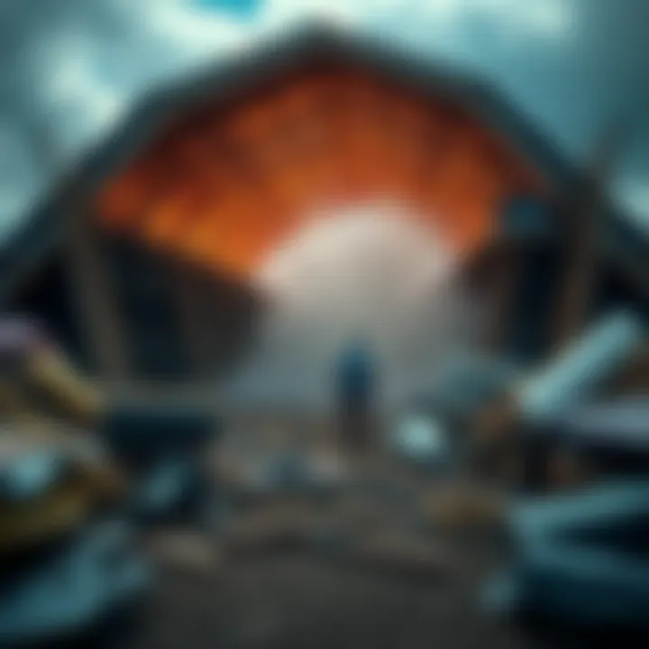 Ebo Noah builds large arks in Ghana to prepare for a predicted flood, with tools and materials around him.