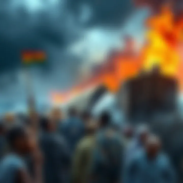 Crowds of people gather to board makeshift arks in Ghana, fearing a predicted global flood by prophet Ebo.