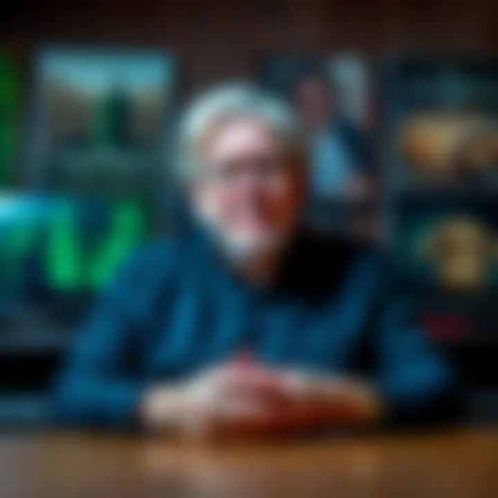 Eckhart Tolle speaks about films that explore awareness and presence, with movie posters like 'The Matrix' and 'Groundhog Day' in the background.