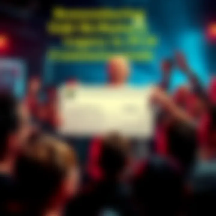 Ed McMahon smiling while holding a large Publishers Clearing House check, surrounded by excited people