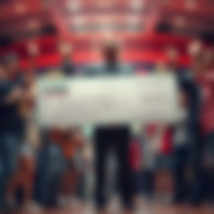 Ed McMahon in a Publishers Clearing House commercial Ed McMahon standing next to a giant check with excited winners celebrating around him