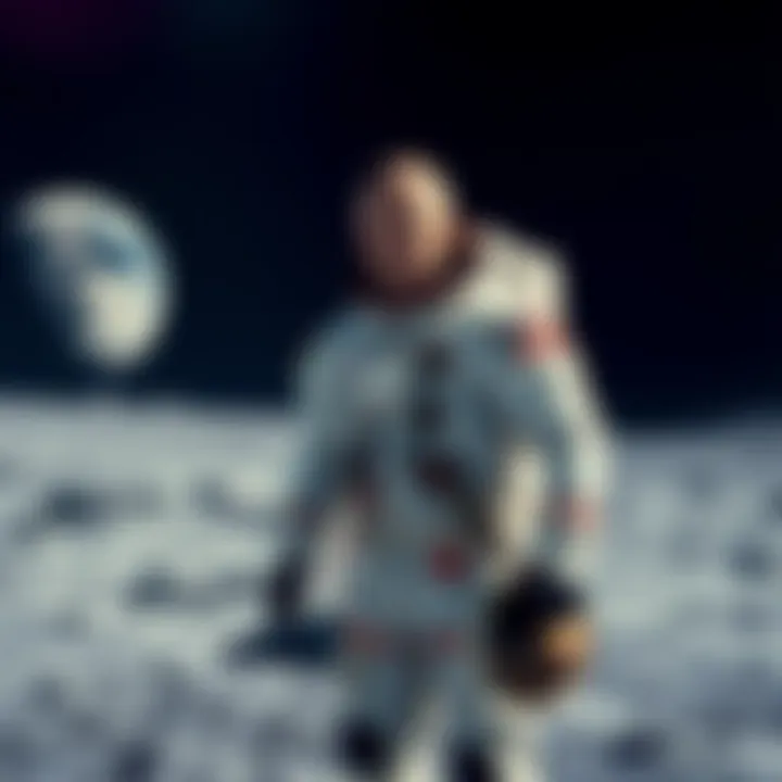 Ed Mitchell on the Moon Ed Mitchell stands on the lunar surface during the Apollo 14 mission with Earth visible in the background.