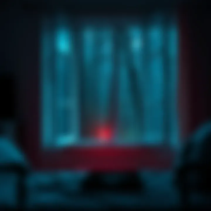Eerie Atmosphere in Brother's Apartment A view of a dimly lit apartment with an open window revealing dark woods outside, creating a spooky vibe