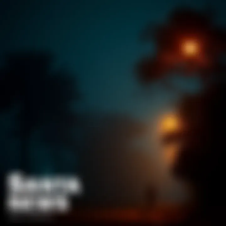 A misty night scene in Santa Cruz with dark trees and a faint silhouette of a woman in white, evoking the legend of La Llorona.