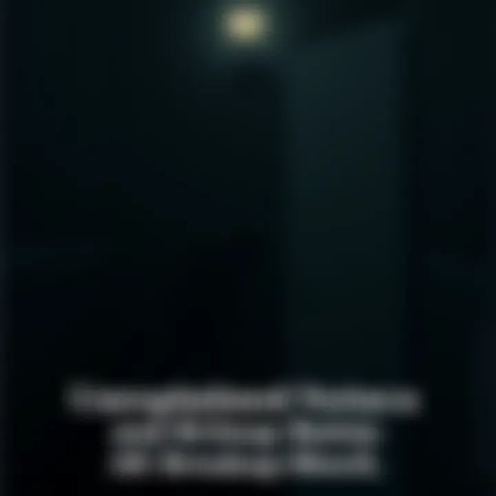 A dark room with soft shadows and a faint silhouette, suggesting an unsettling presence. A light flickers, adding to the mysterious atmosphere.