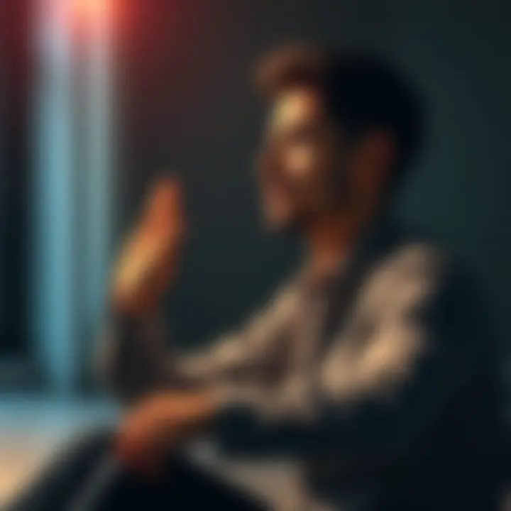 A person gently tapping on their face while sitting calmly, focusing on positive thoughts