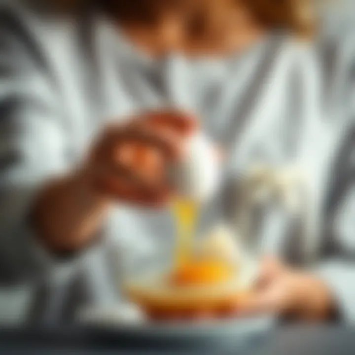 A person performing an egg cleanse, holding a raw egg over a bowl as part of the cleansing process