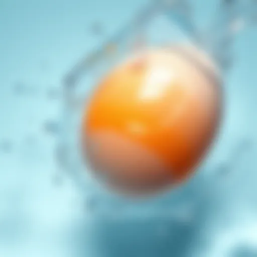 A close-up of an egg in water, showing cloudy films and bubbles that indicate cleansing signs.