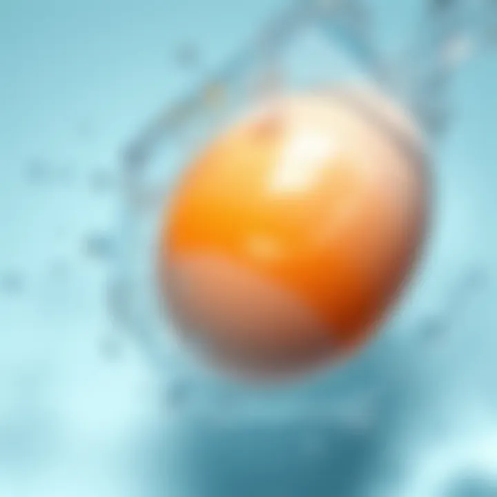 A close-up of an egg in water, showing cloudy films and bubbles that indicate cleansing signs.