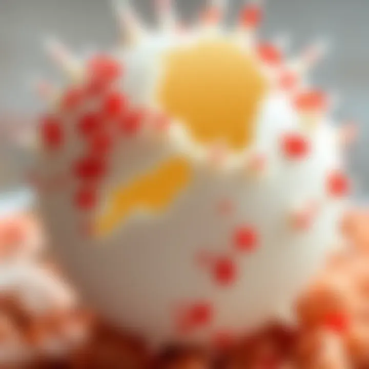 A close-up view of an egg showing long spikes and reddish specks, illustrating key signs from an egg cleanse interpretation.