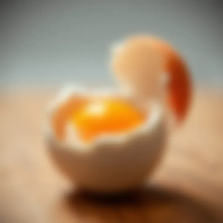 An egg cracked open revealing another smaller egg inside it, with a bright yolk and egg white visible.