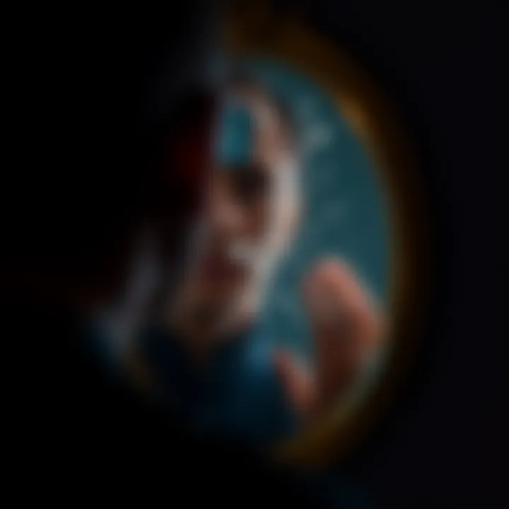 Ego and Ego Death Concept A person looking into a mirror with a fragmented reflection, symbolizing the ideas of ego and ego death