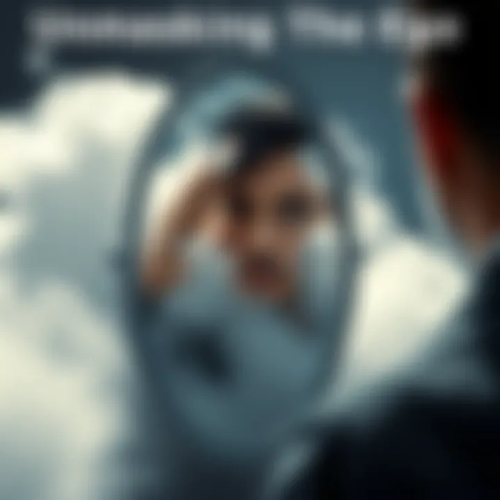 A person looking into a mirror with a cloudy reflection, symbolizing the distortion of self-identity and ego.