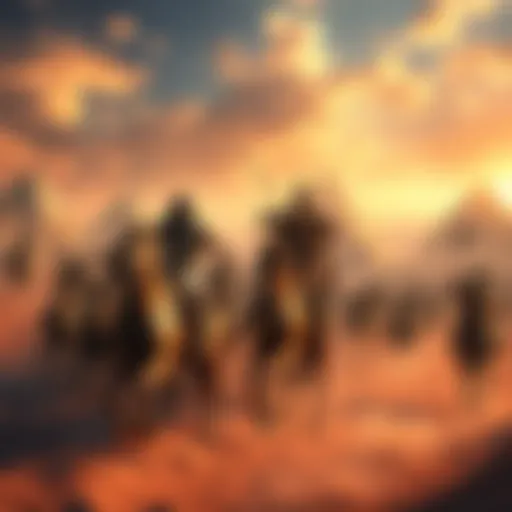 Pharaoh Ahmose I's horse-drawn war chariots engaged in a fierce battle against the Hyksos, showcasing speedy archers and ancient warfare tactics.