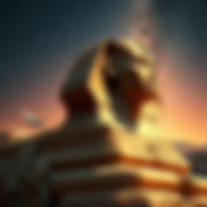 A detailed view of the Egyptian sphinx representing strength, set against a backdrop of a starry sky, linked to the U.S. Space Force