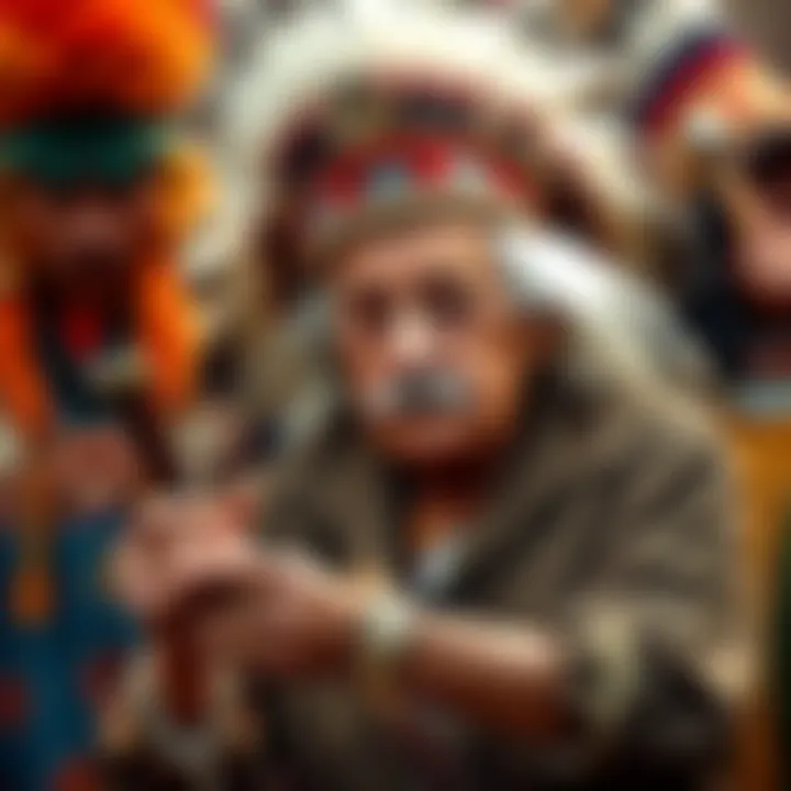 Albert Einstein receiving a ceremonial headdress and pipe from Hopi tribe members during the cultural exchange in 1931