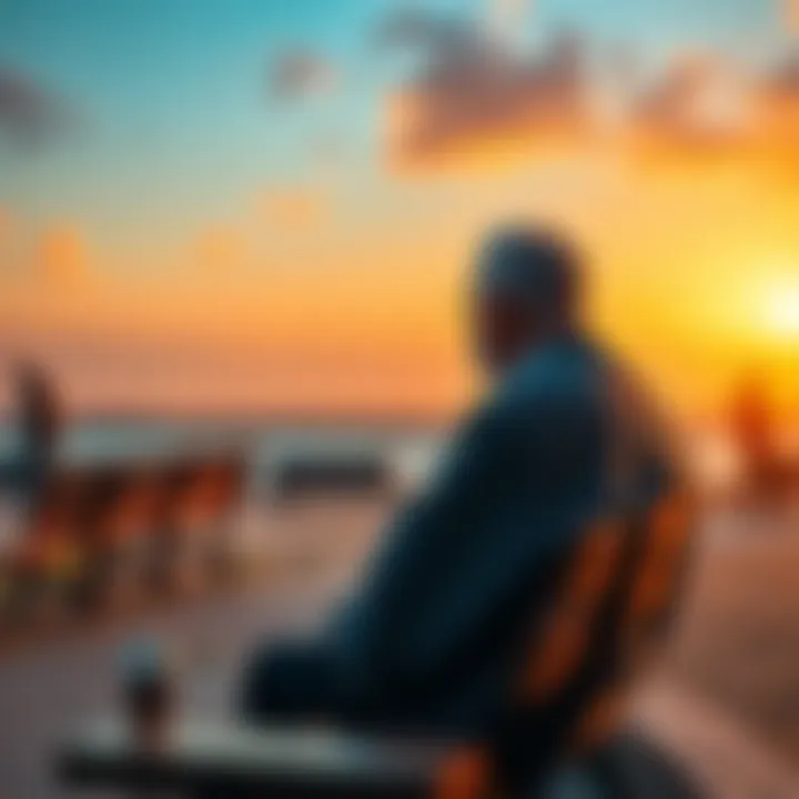 Elderly person contemplating life An older person sitting on a bench with a thoughtful expression, looking at the horizon, symbolizing wisdom and reflection on life's meanings.