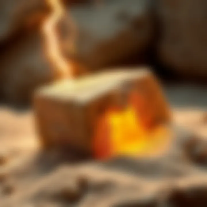 A close-up view of sand being transformed into solid stone using electric technology, showcasing a bright light and energy in the process.