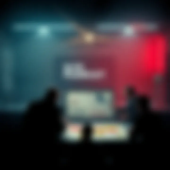 A group of shadowy figures discussing plans in a dimly lit room, with maps and charts detailing military strategies and financial outcomes.