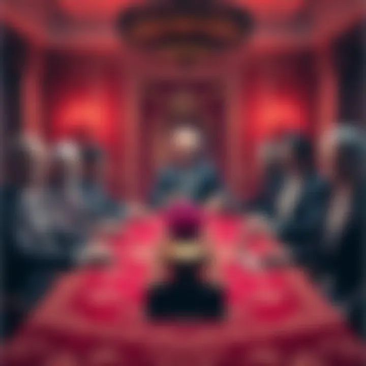 A group of powerful elites sitting at a lavish table while individuals appear drained and exhausted around them.