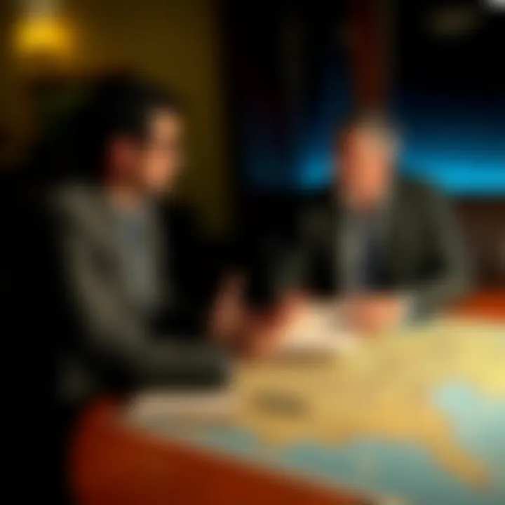 Two men discussing UFOs with a map and documents on the table, representing the debate around their credibility in the community.