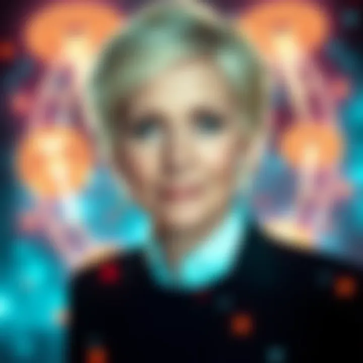 Ellen DeGeneres with alien theme Ellen DeGeneres surrounded by alien symbols and light effects, suggesting a connection with extraterrestrial life.
