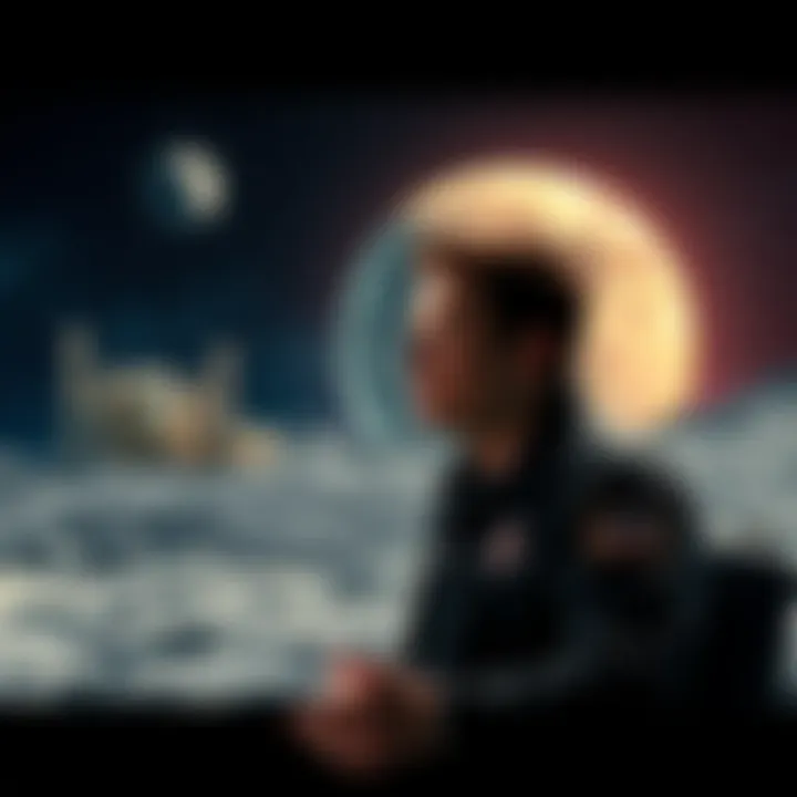 Elon Musk's Moon Mission Elon Musk discussing plans for a Moon city with a lunar landscape in the background