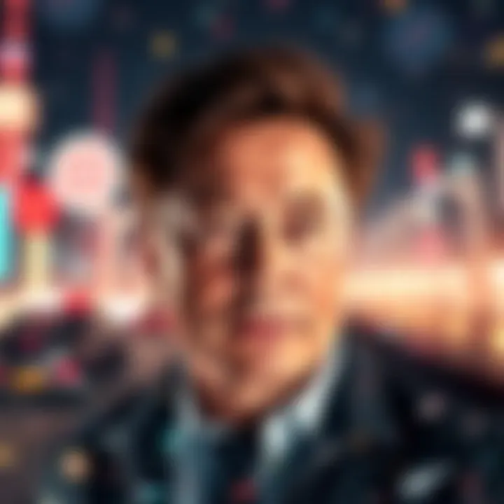 A news headline featuring Elon Musk with a backdrop of world news icons