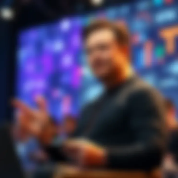 Elon Musk speaking at a tech event about the future of communication and AI integration