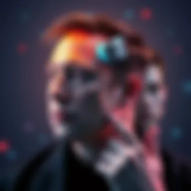 Elon Musk appears thoughtful, with a Neuralink brain implant visible on his head, symbolizing the connection between technology and behavior changes.