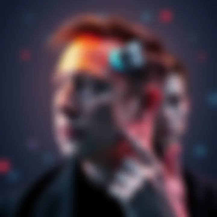 Elon Musk appears thoughtful, with a Neuralink brain implant visible on his head, symbolizing the connection between technology and behavior changes.