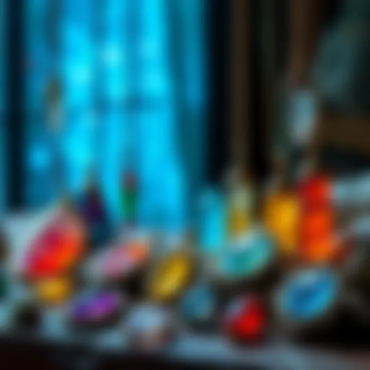 A collection of handcrafted elven pendants made with colorful crystals, showcasing their unique designs.