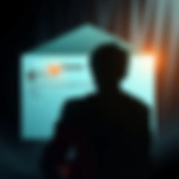 Email Connection to Epstein An email inbox displaying a message linking GMI Productions and Epstein, with visuals of shadows representing hidden figures.