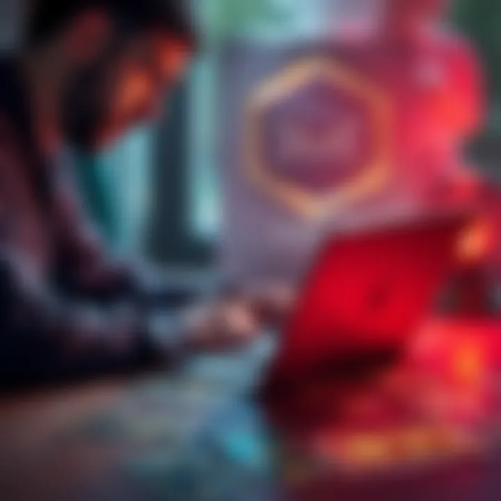 A person pondering over a laptop with tarot cards spread out, reflecting on career decisions and email communication