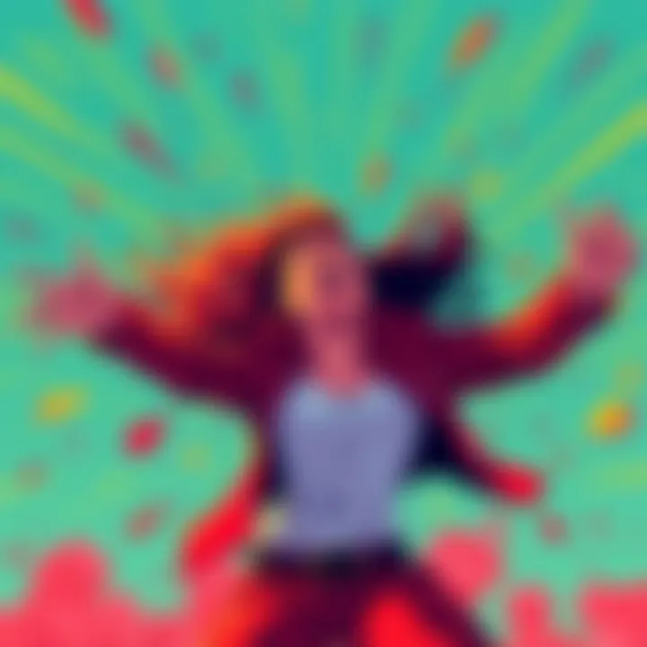 A vibrant illustration of a person breaking free from societal norms, radiating confidence and energy.