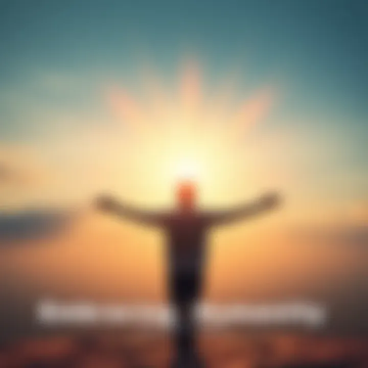 A person standing with open arms, looking at a clear sky, representing acceptance and self-assurance.