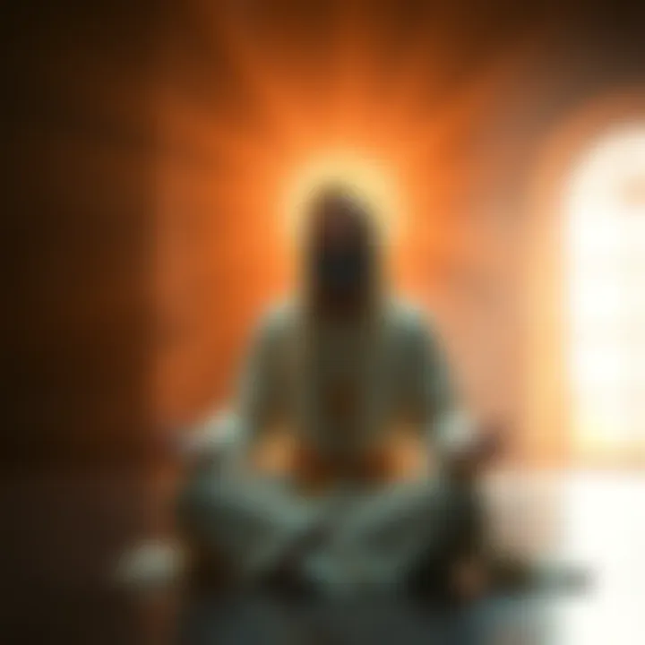 A serene figure meditating with a halo, surrounded by light, symbolizing spiritual growth and overcoming fear through faith in Christ.