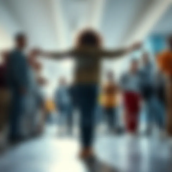 Embracing Identity A diverse group of people standing confidently, embracing their true selves in a bright and open environment.