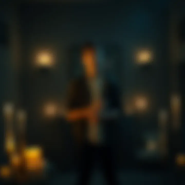 A person stands confidently in a dimly lit room surrounded by candles and spiritual symbols, expressing their unique identity despite family pressures.