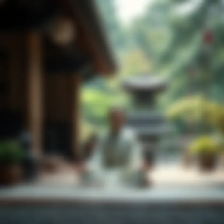 Emi Jido, a Soto Zen Priest-in-training, sitting in meditation at a serene temple setting, surrounded by greenery and traditional Japanese decor.