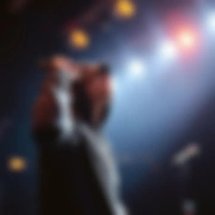 Eminem performing on stage Eminem passionately rapping at a concert with bright stage lights