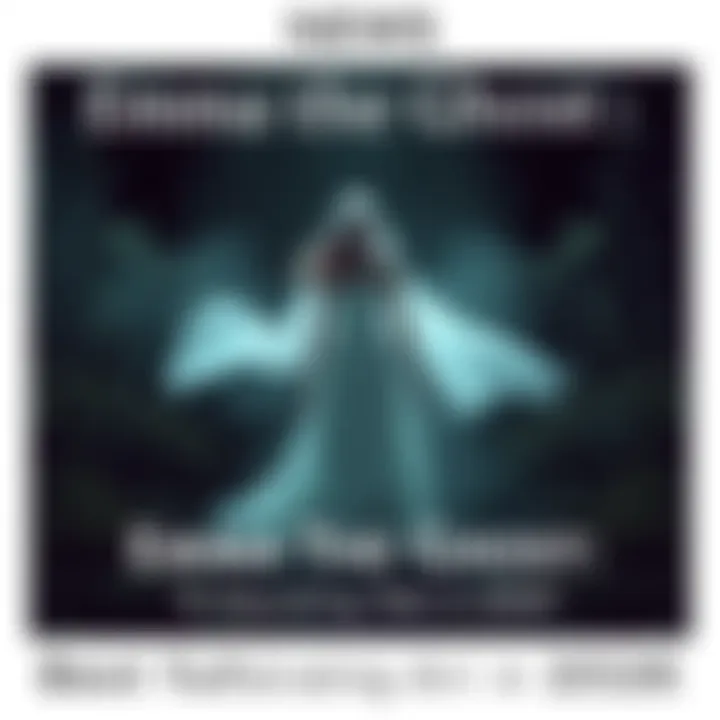 Emma the Ghost Appears A ghostly figure of a woman in a flowing white dress with long hair, surrounded by eerie mist in a dark forest.