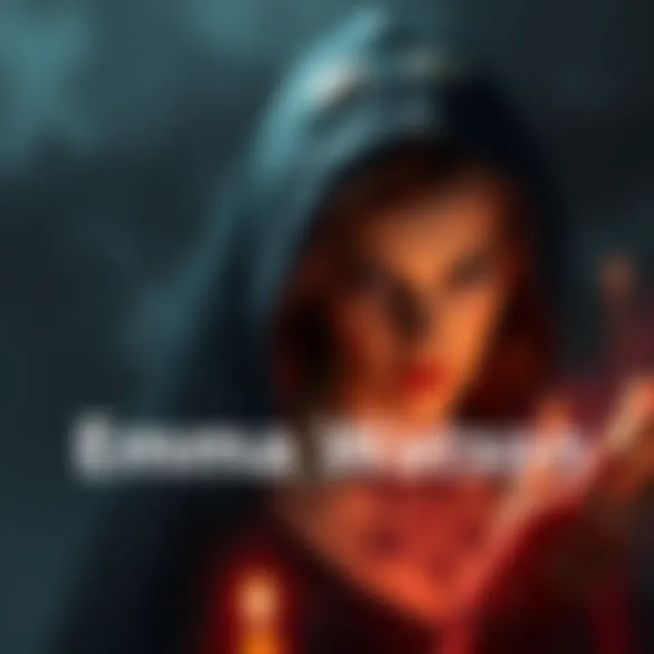 Emma Watson amidst shadows and dark symbols, representing accusations of being a Satanic witch.