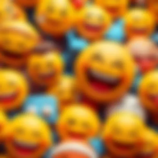 Colorful emojis representing laughter and emotions, showing how people connect on social media through humor.
